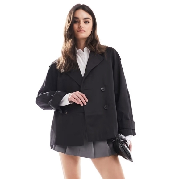 ASOS Jacket Womens 6 Black Waist Length Lightweight Oversized Relaxed Trench - Picture 2 of 16